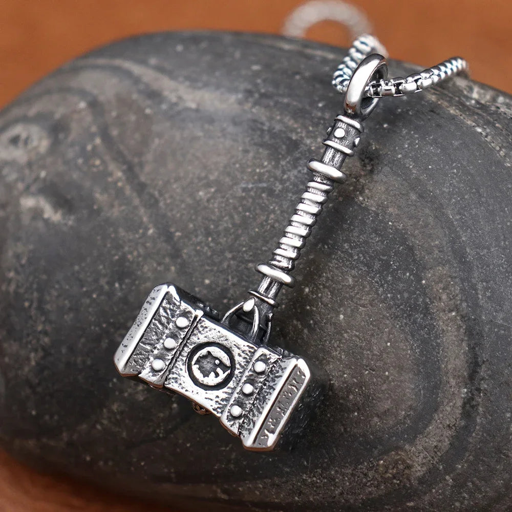 Vintage Nordic Warrior's Hammer Pendant Stainless Steel Viking Odin Warhammer Amulet Necklace Fashion Jewelry Gifts Dropshipping