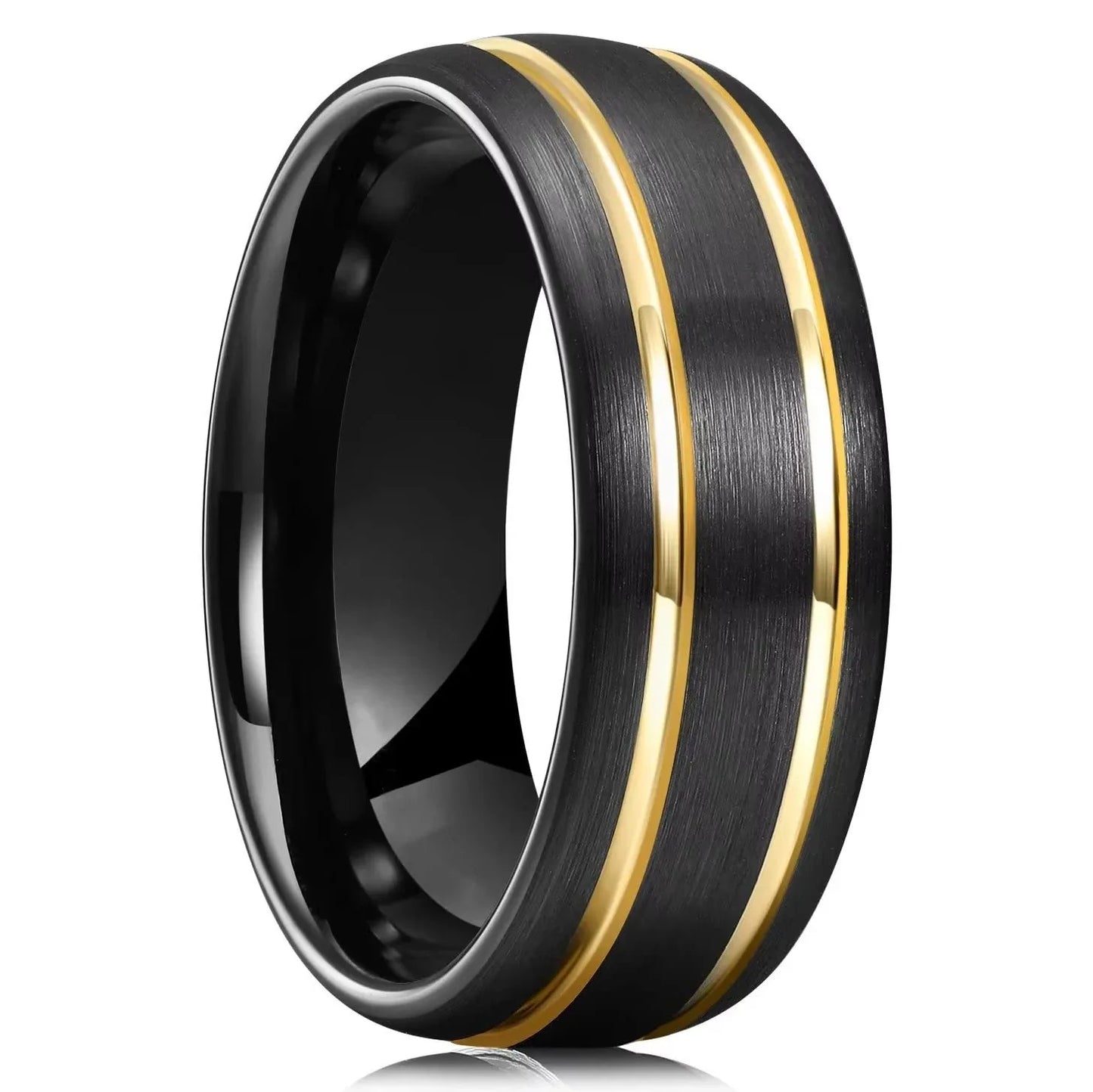 Fashion 8mm Men Double Groove Stainless Steel Rings Black Brushed Men's Wedding Ring Husband Anniversary Gift Wholesale