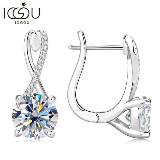 IOGOU 8.0mm 2.0carat D Moissanite Huggie Hoop Earrings for Women 925 Silver Original Infinite Sign Earrings 2023 Trend Jewelry