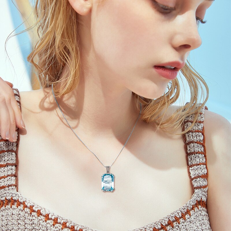 SILVERCHAKRA 925 Sterling Silver Necklace For Women Luxury Aquamarine Gemstones Necklace Pendant Fine Jewelry Filigree Design