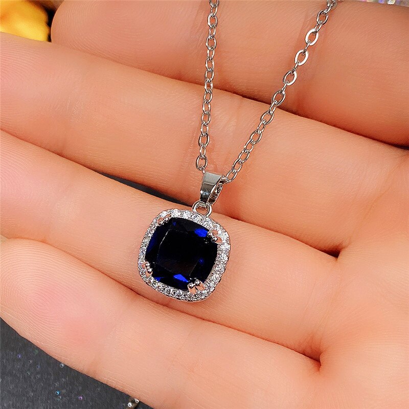 CAOSHI Graceful and Generous Lady Pendant Necklace with Dark Blue Zirconia Temperament Accessories for Anniversary Ceremony