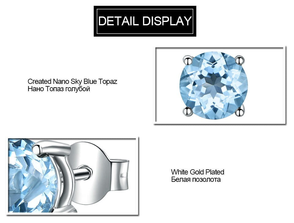 Dainty 100% 925 Sterling Silver Aquamarine 5A Topaz Studs for Men Women Rhodium White Gold Plated Earrings Tarnish Free Jewelry