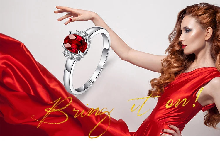JewelryPalace Oval Red Natural Red Garnet 925 Sterling Silver Rings for Women Fashion Engagement Gemstone Birthstone Jewelry