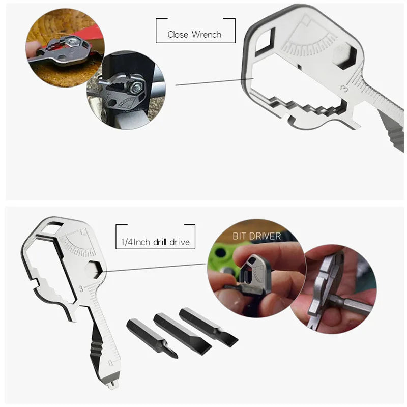 EDC24 in 1 Multifunction key tool combination stainless steel pendant mini portable keychain outdoor Tools bicycle screw wrench