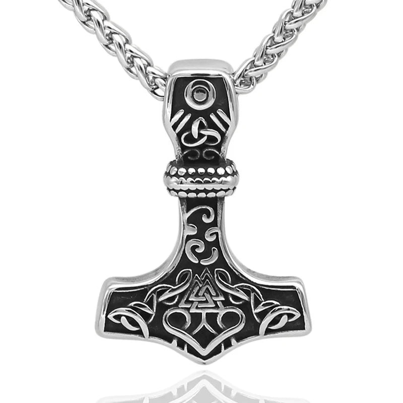 Vintage Men Viking Thor's Hammer Pendant Classic Nordic Celtic Knot Necklace Stainless Steel Scandinavian Jewelry Gift