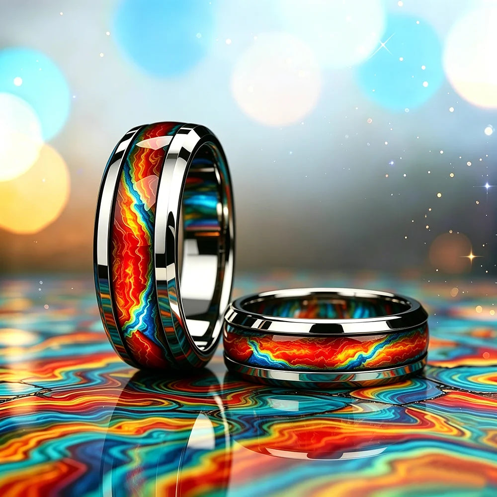 Fashion Men's Stainless Steel Ring with Flame Gradient Inlay Suitable for Daily Wear & Special Occasions, Gift for Him Non-Fade