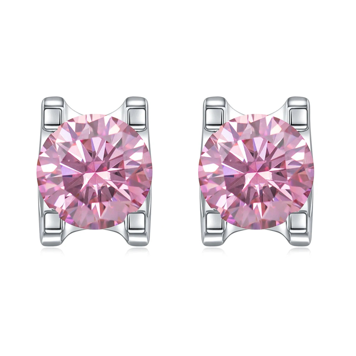 GEM'S BALLET Moissanite Earrings 0.5ct 5mm Round Moissanite Twisted Prong Stud Earrings in 925 Sterling Silver Gift For Her Pink 925 Sterling Silver CHINA
