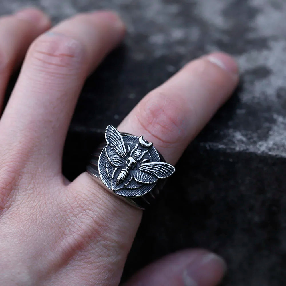 NEW Men's 316L stainless-steel ringsDeath's Head Skull Moth Luxury Butterfly Rings punk Jewelry Gifts free shipping