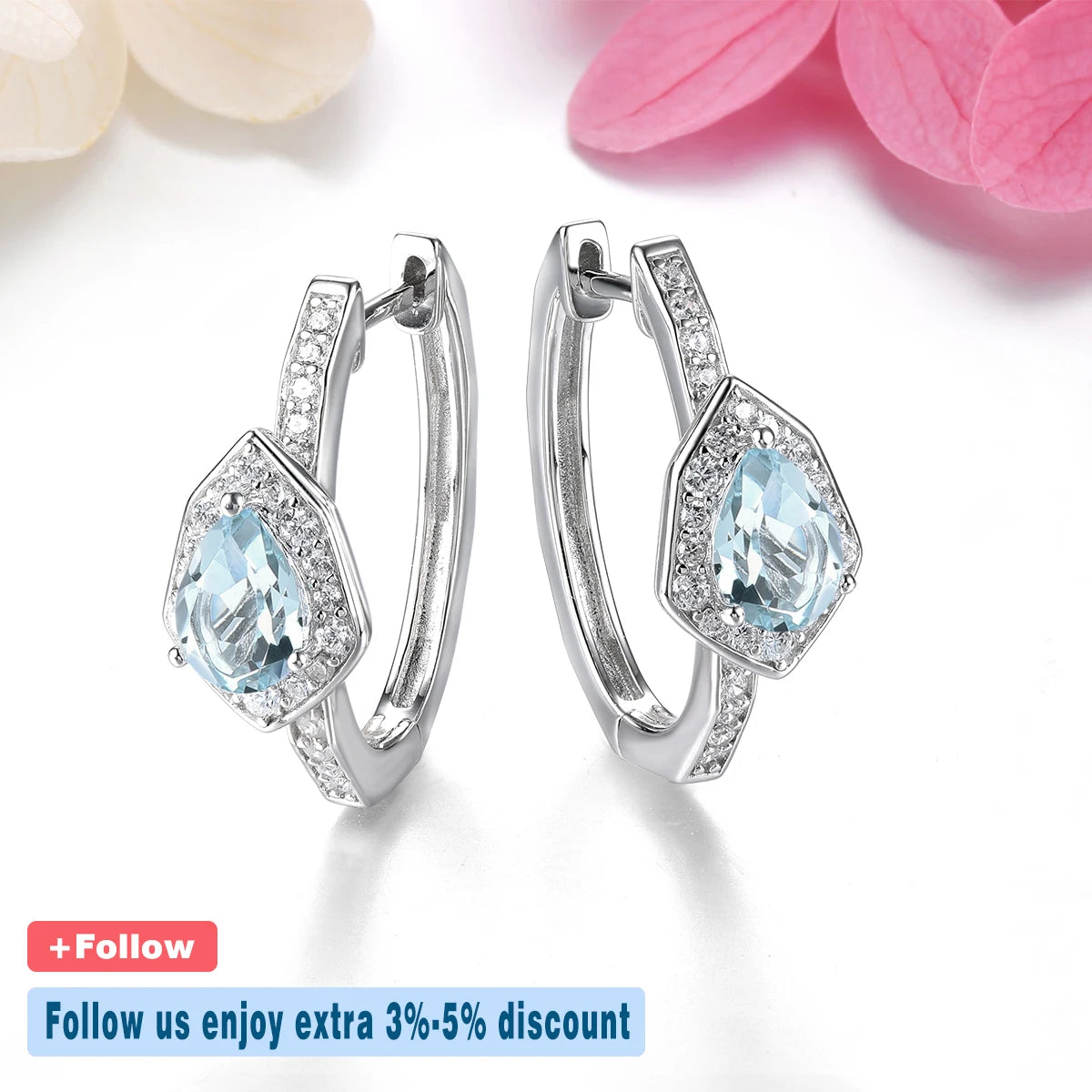 Natural Sky Blue Topaz Sterling Silver Clip Earring 1.6 Carats Unique Original Design Women's Daily Fine Jewelry Style Gifts