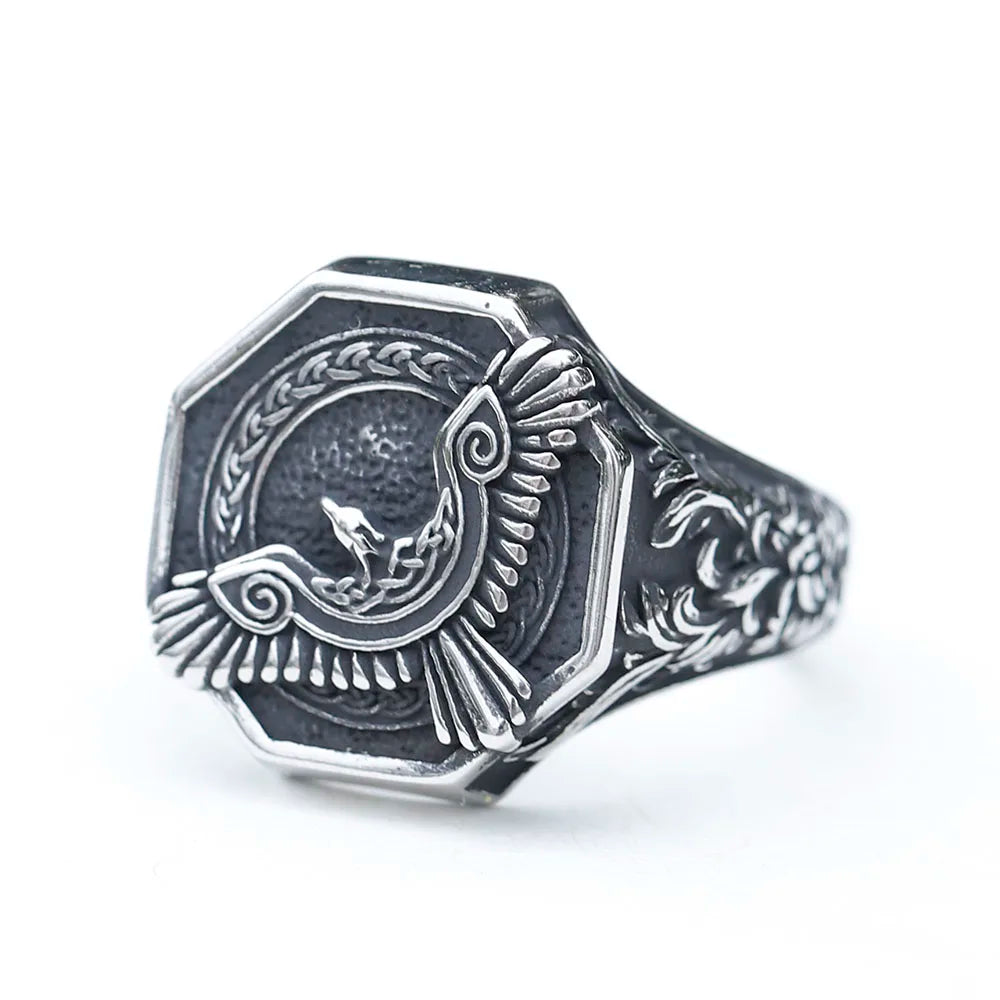 2023 New Amulet 316L Stainless Steel Norse Mythology Flying Eagle Ring For Man Women Viking Pattern Jewelry Party Gift