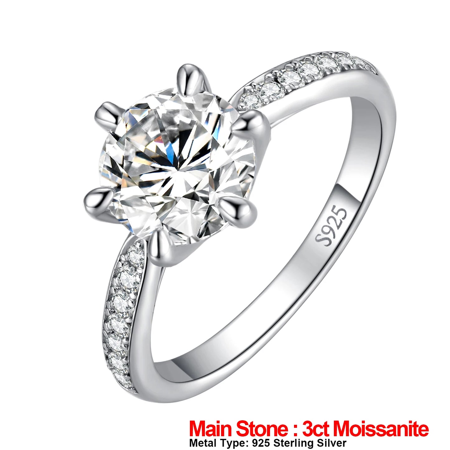 JewelryPalace Moissanite D Color 0.5ct 1ct 1.5ct 2ct 3ct Round S925 Sterling Silver Wedding Engagement Ring for Women GRA Certificate 925 Sterling Silver 4