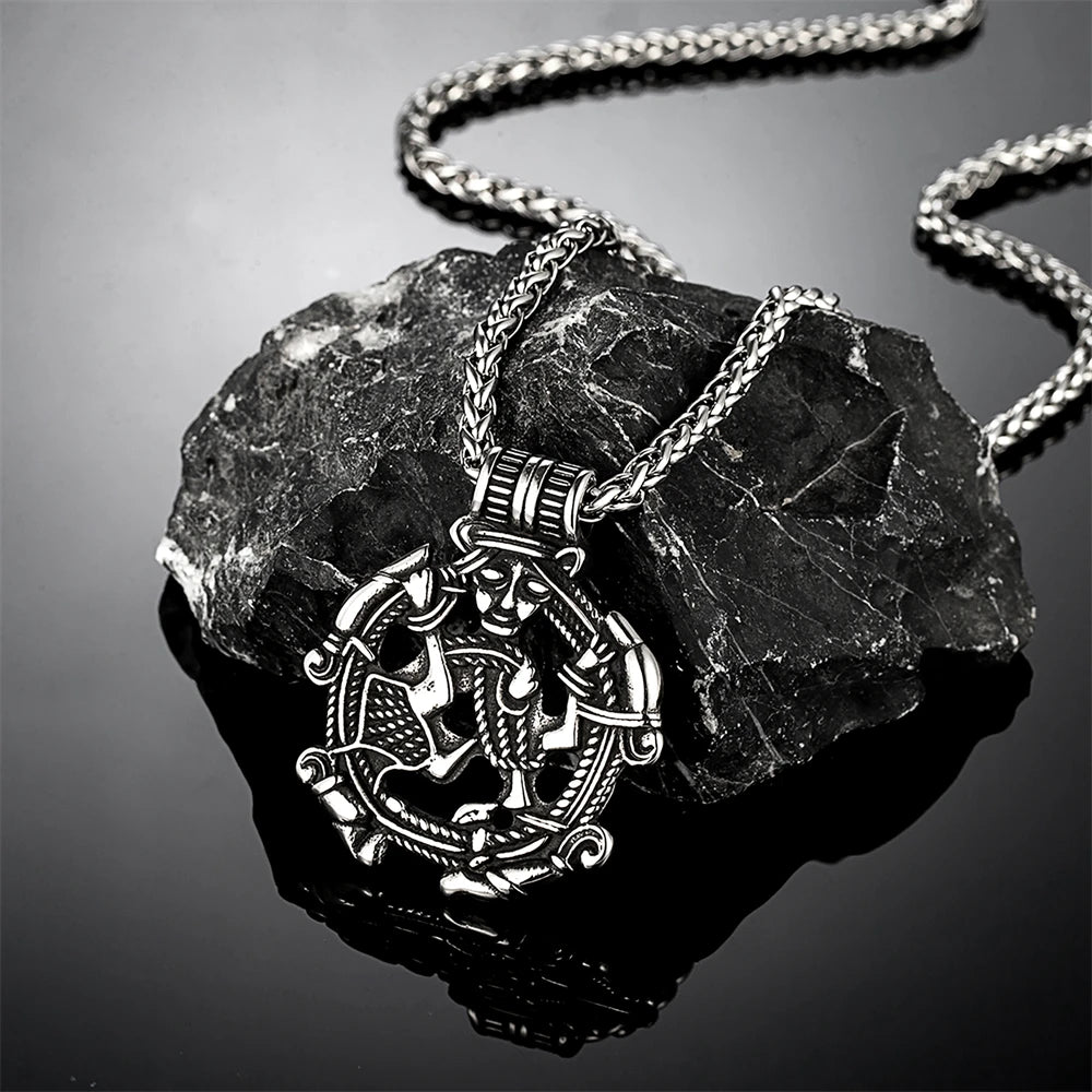 Norse Mythology Loki Necklaces Men Hollow Stainless Steel Viking Runes Trinity Pendant Amulet Vintage Scandinavian Jewelry Gifts