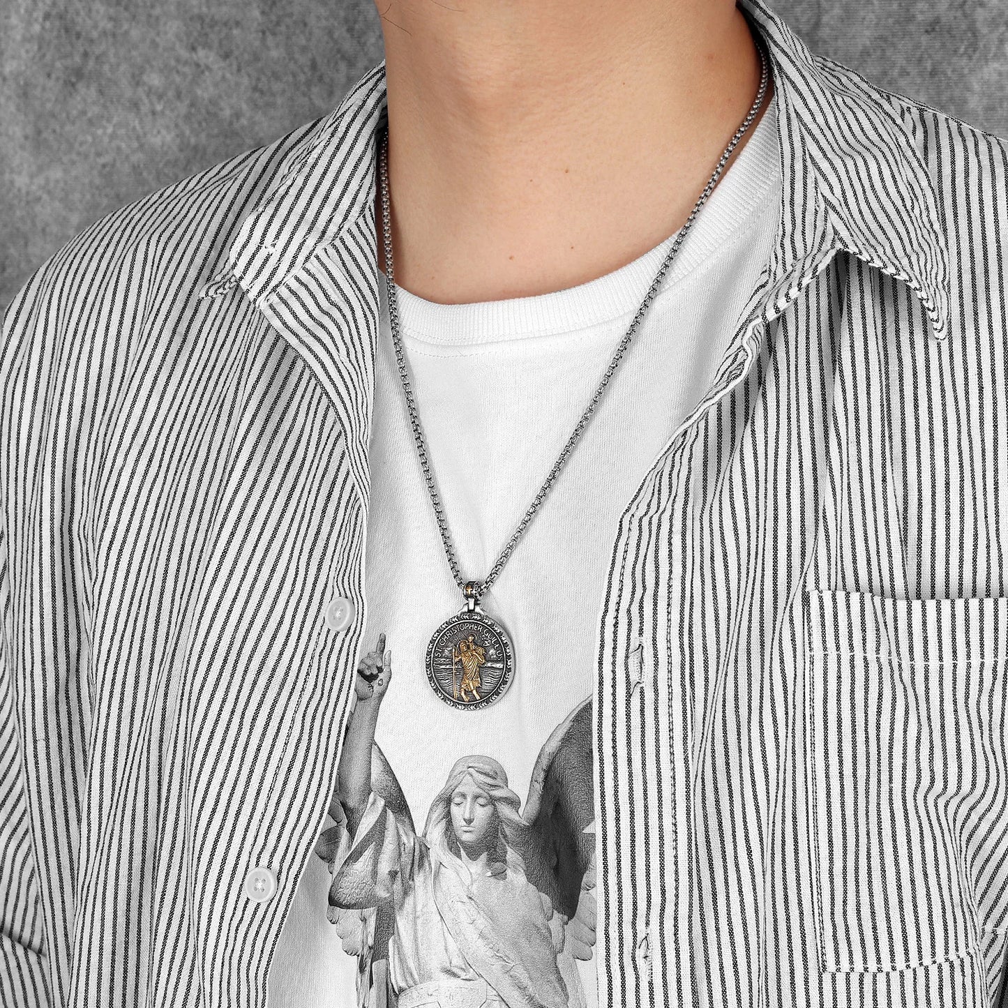 St.Christopher Exorcism Patron Stainless Steel Men Necklaces Pendant Chain Punk Stylish For Women Fashion Jewelry Gift Wholesale