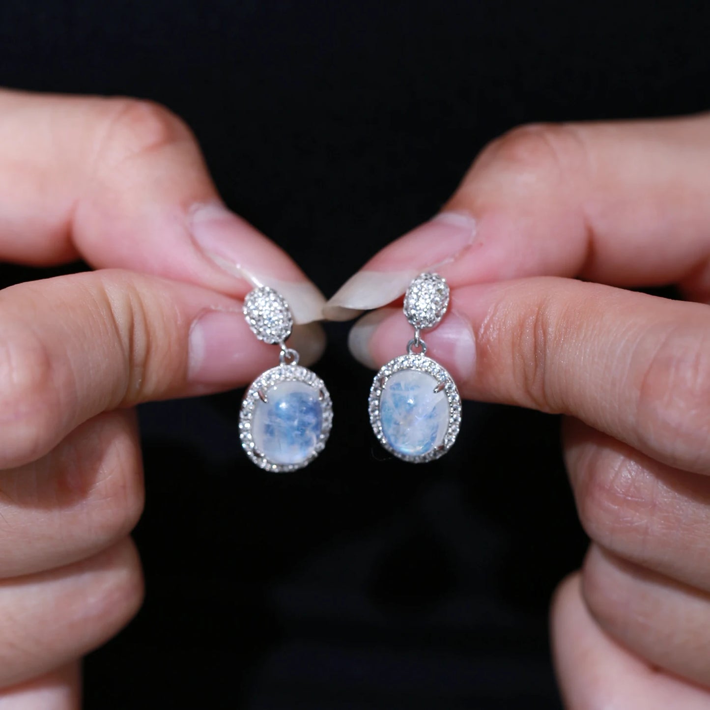 GEM'S BALLET 8X10mm Natural Milky Blue Moonstone Dangle Earrings 925 Sterling Silver Earrings For Women Wedding Fine Jewelry