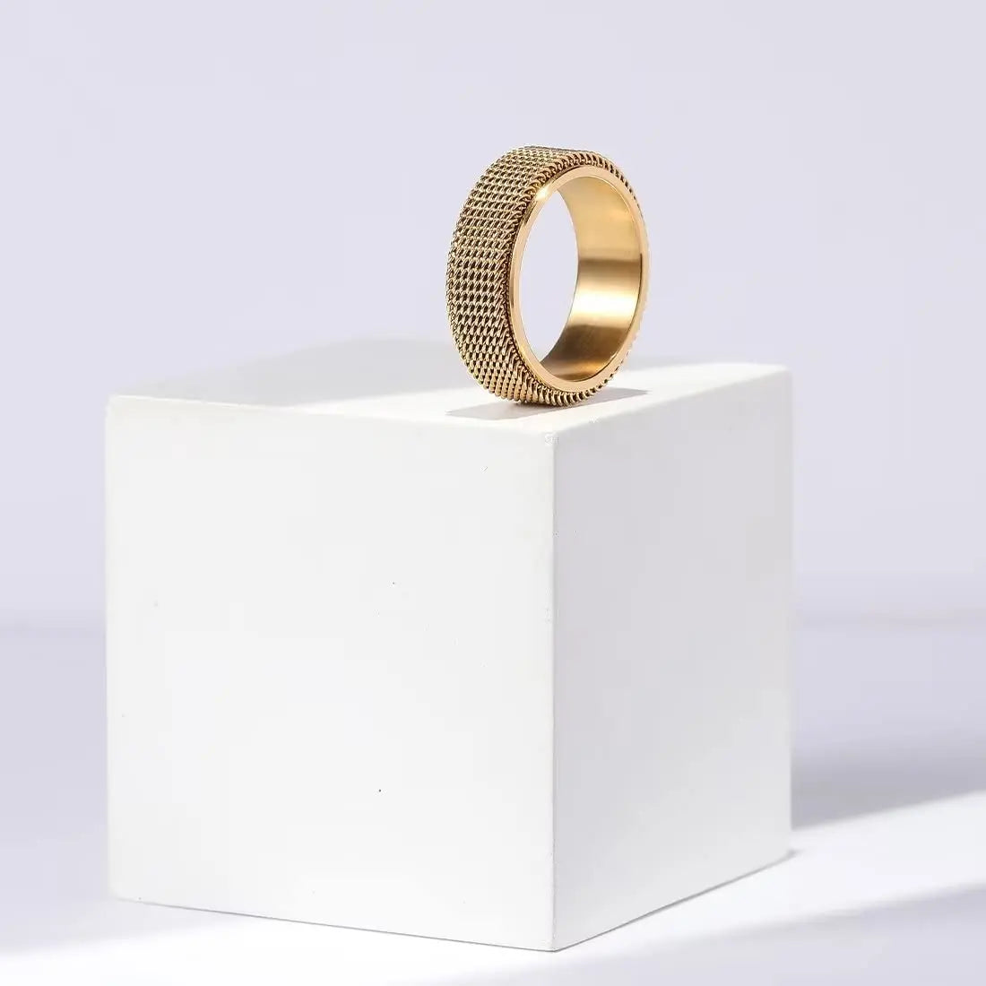 Simple 8mm Stainless Steel Spinner Anxiety Rings for Women Men Rotatable Mesh Chain Spinner Rings Anti Stress Weddding Jewelry