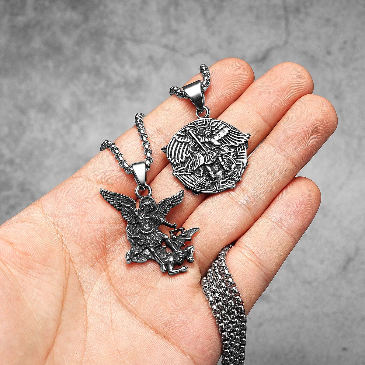 Angel St.Michael Satan Stainless Steel Men Necklaces Pendant Chain Powerful Amulet Vintage For Women Jewelry Gifts Wholesale