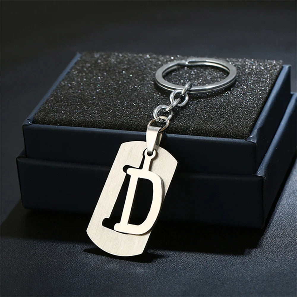 NEW DIY Stainless Steel A-Z Letters key Chain Charm 26 Letters KeyChain Men Women keychain Couple gift Jewelry Car Key Ring 4010-D