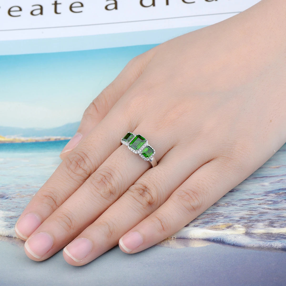 Natural Chrome Diopside Sterling Silver Rings 1.8 Carats Genuine Gemstone Fine Jewelrys Women New Year Anniversary Gifts