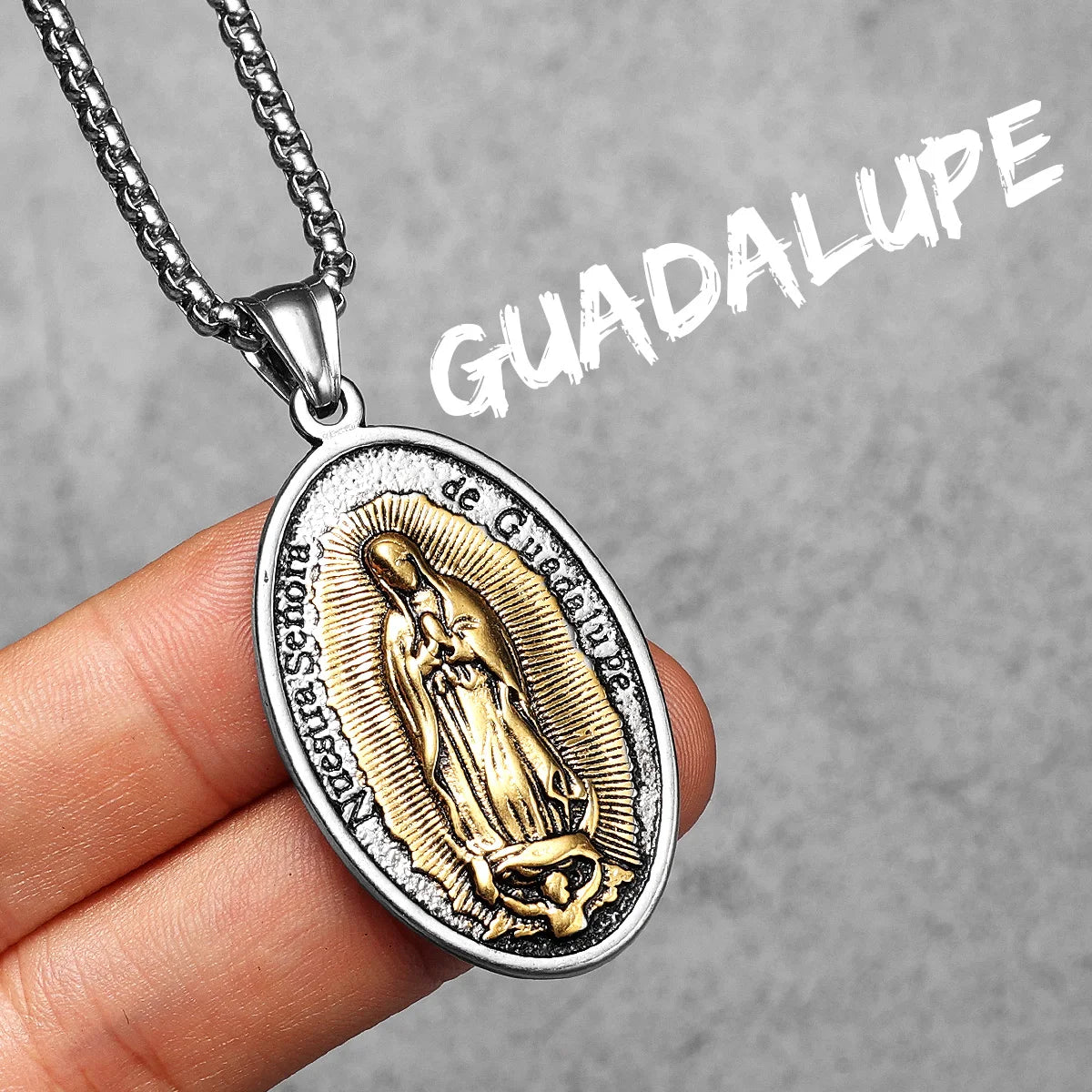 Catholic Guadalupe Powerful Amulet Rose Stainless Steel Men Necklaces Pendant Chain Vintage For Women Jewelry Gifts Wholesale
