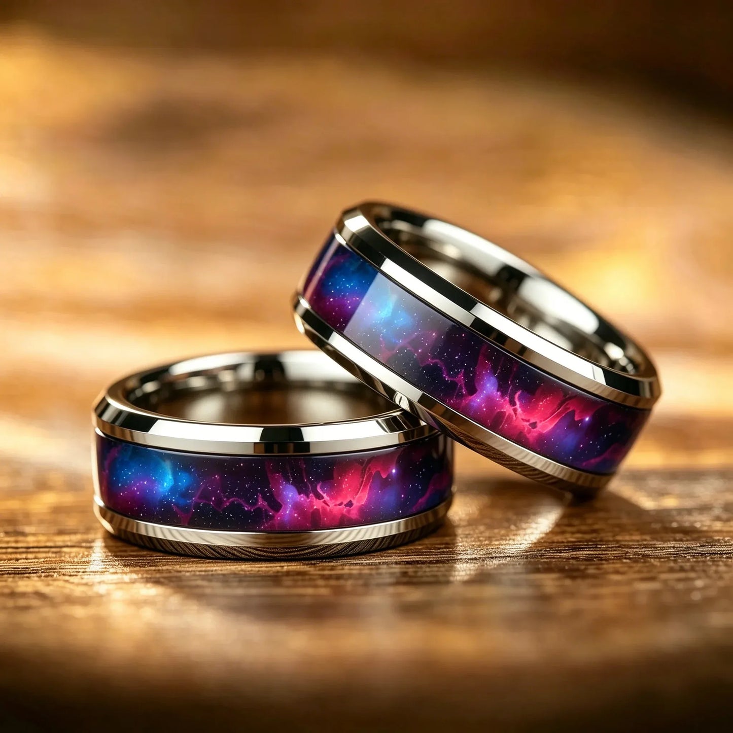 Wedding Band Jewelry Unique Mysterious Colorful Gradient Nebula Pattern Rings , 8mm Cosmic Starry Sky Stainless Steel Men Ring
