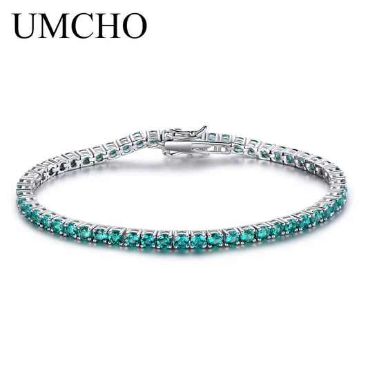 UMCHO Luxury Emerald Women's Bracelet 925 Sterling Silver Tennis Bracelets Romantic Wedding Green Gemstone Jewellery
