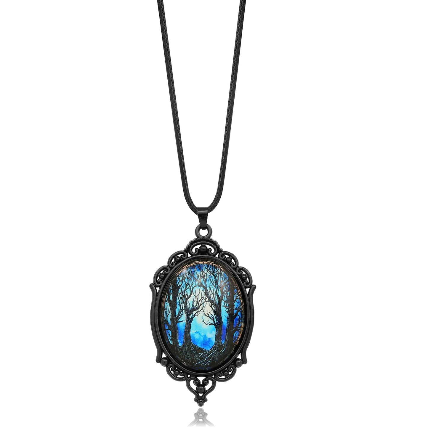 Gothic Raven Cross Glass Pendant Necklace Vintage Rope Chain Crow Choker Mystic Witch Jewelry Gift Accessories for Women Men