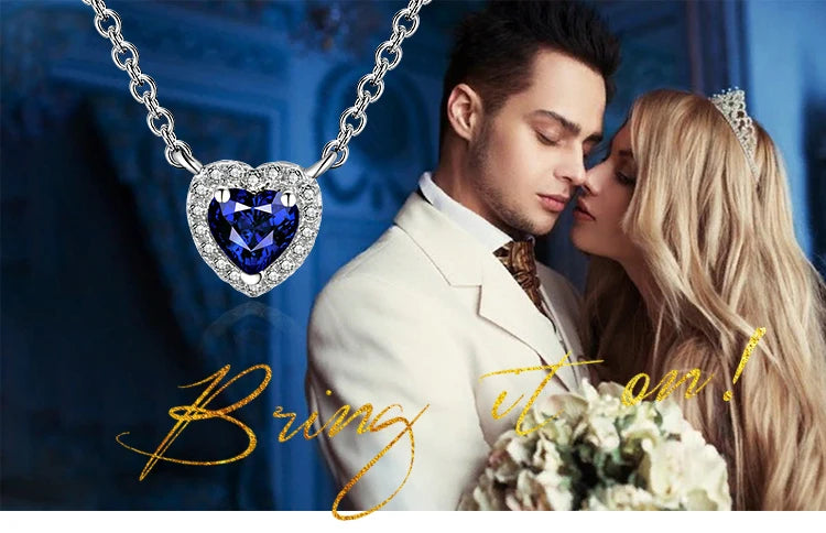 JewelryPalace Heart Created Blue Sapphire 925 Sterling Silver Pendant Necklace for Woman Gemstone Fine Jewelry Fashion Gift 45cm