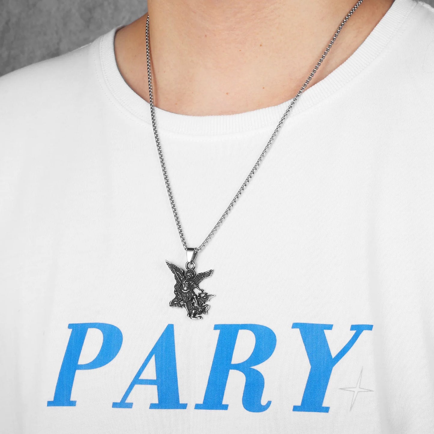 Angel St.Michael Satan Stainless Steel Men Necklaces Pendant Chain Powerful Amulet Vintage For Women Jewelry Gifts Wholesale