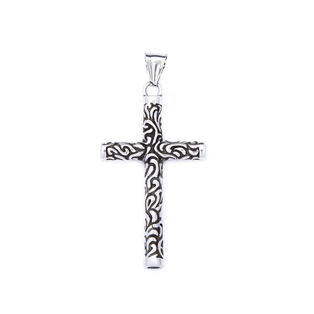 Vintage Engraving Cross Necklace Pendant For Men Women Fashion Punk Simple Stainless Steel Men Cross Pendant Jewelry Wholesale