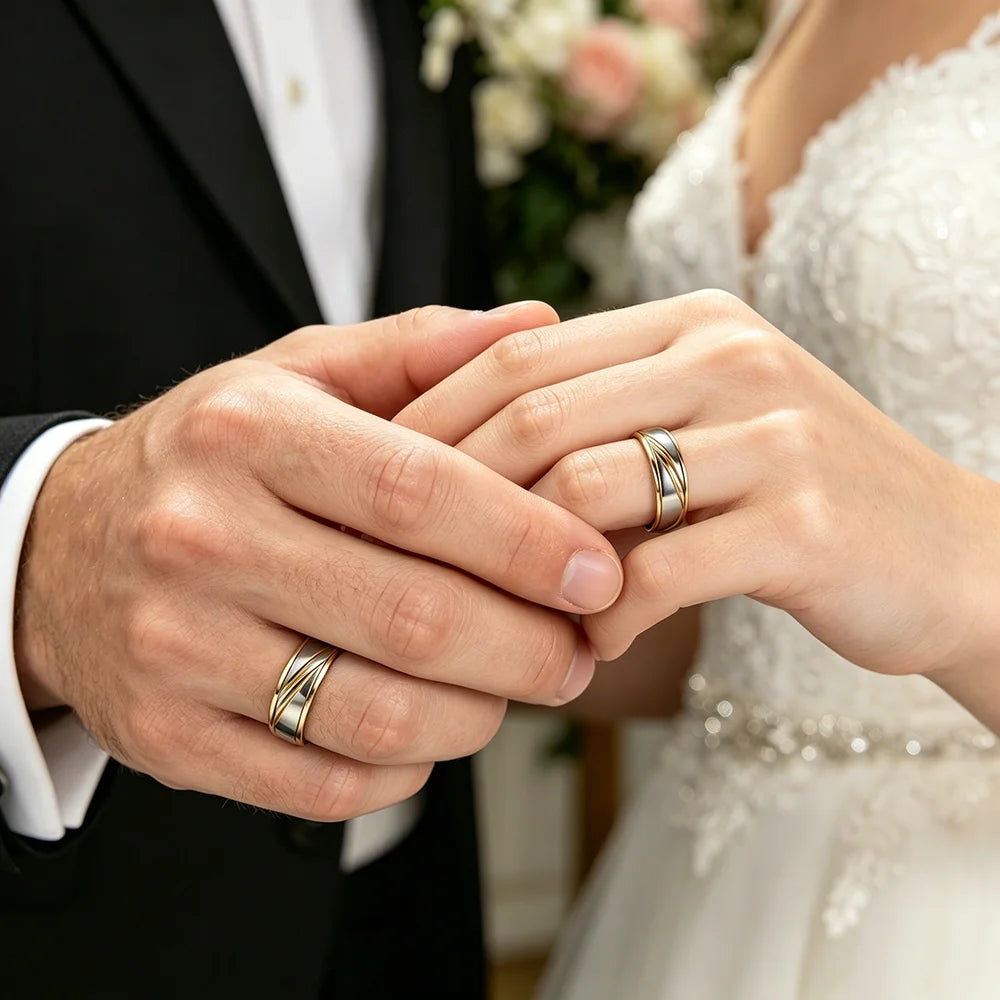 Trendy Stainless Steel Couple Rings For Men Women Unique Groove Wave Pattern Ring Wedding Party Jewelry Valentines Day Gifts