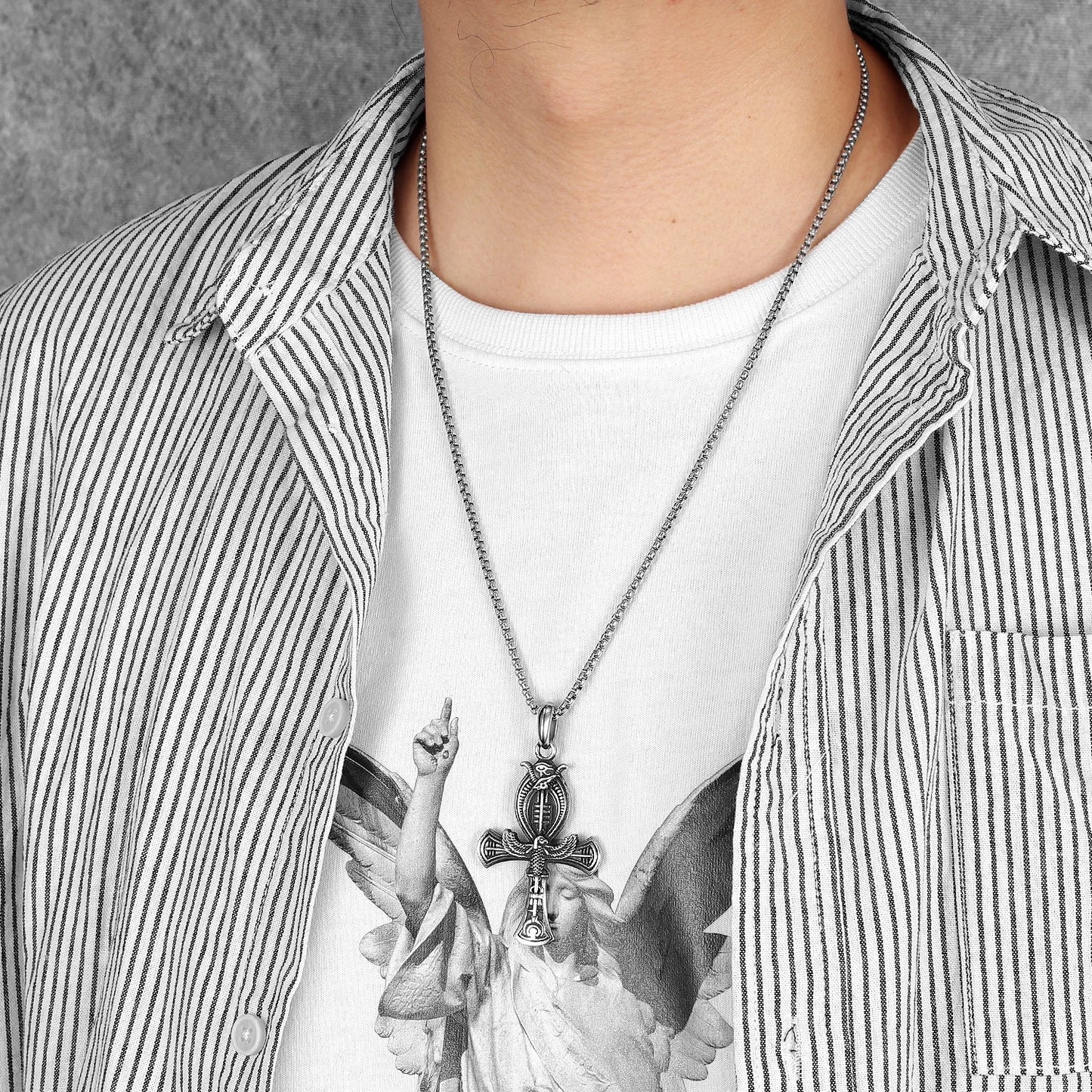 Crux Ansata Egyptian Cross Stainless Steel Men Necklaces Pendant Chain Punk For Women Fashion Jewelry Gift Wholesale Dropshiping