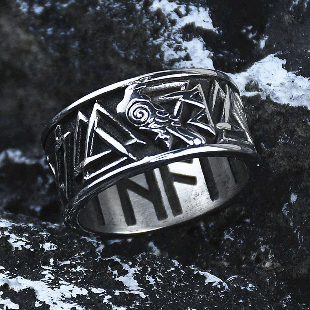 Odin Raven Ring Nordic Viking rune valknut Amulet Ring Stainless Steel Rings Men gift 13