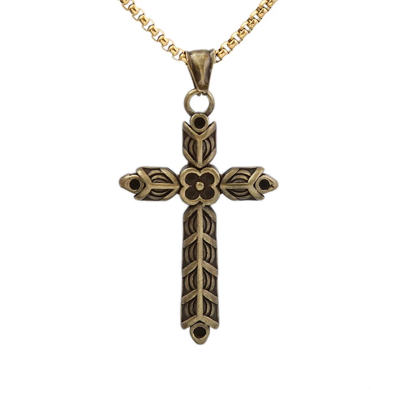 Stainless Steel Vintage Viking Style Cross Necklace for Women Fashion Punk Cross Necklace Male Jewelry Accessories