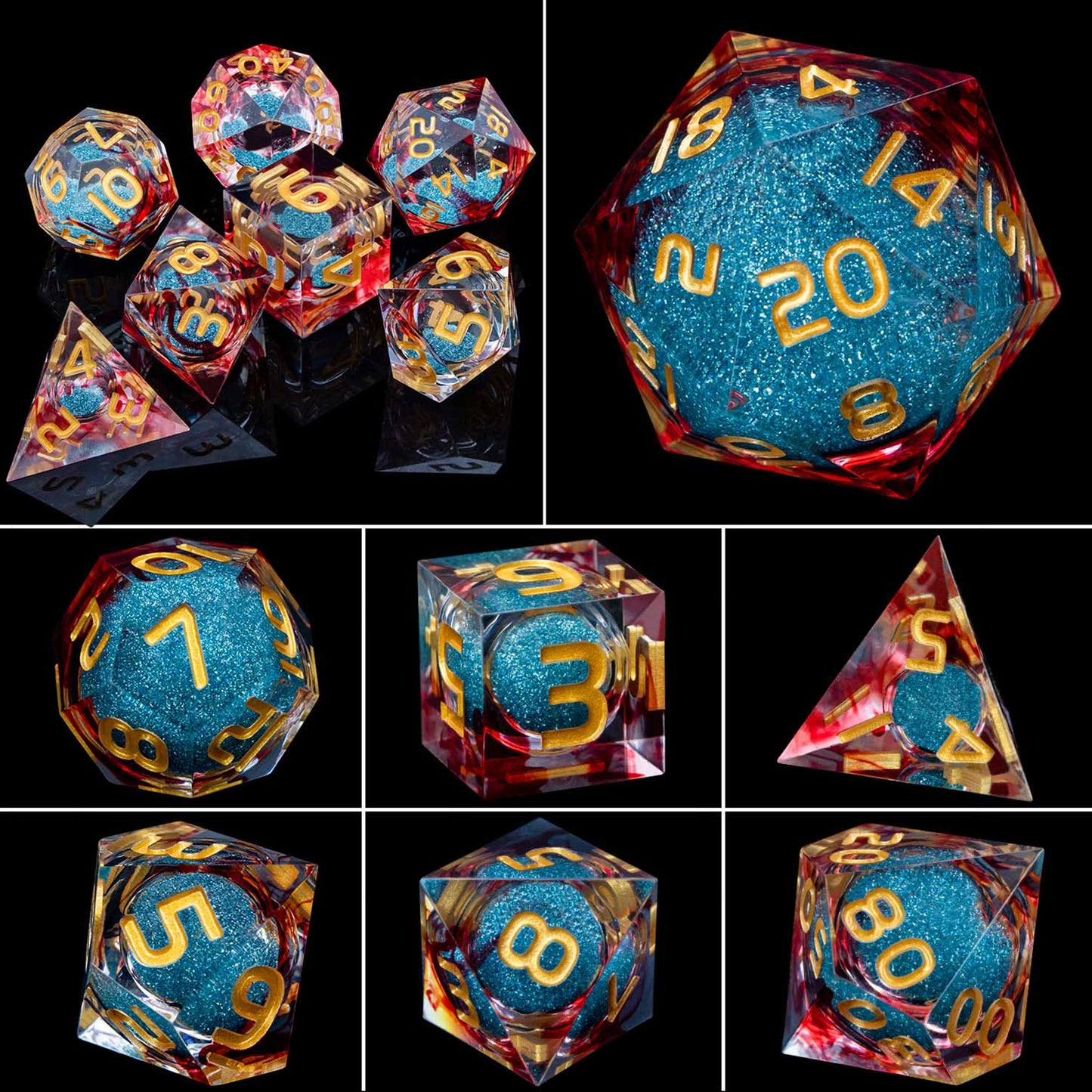 Flower Ring Dice Set & Dnd Liquid Flow Eye D and D Sharp Edge Dice For RPG D20 Dungeon and Dragon Pathfinder Role Playing Games LS-23