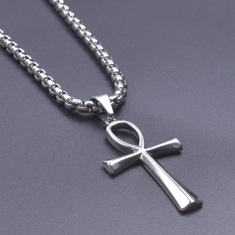 4mm Width Stainless Steel Jewelry Chain Necklaces For Women Men Accessories Ankh Cross Pendant Charm Necklace Statement Fashion