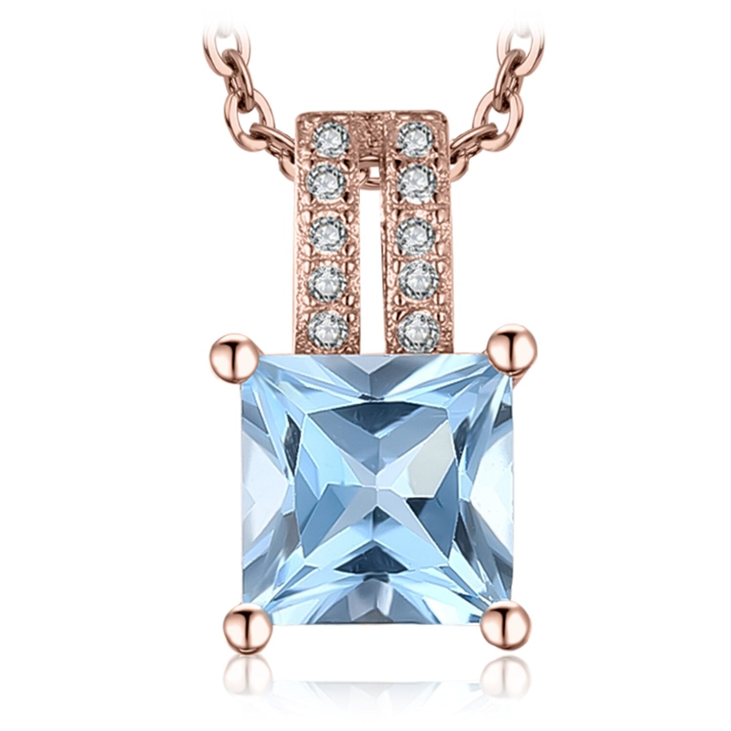 JewelryPalace 1.2ct Princess Cut Blue Topaz 925 Sterling Silver Pendant Necklace for Woman No Chain Yellow Gold Rose Gold Plated