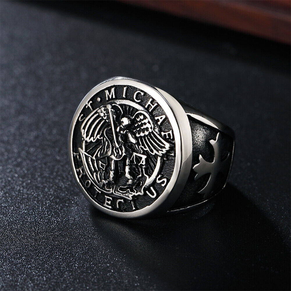 Mens Stainless Steel Catholic Archangel St Saint Michael Ring Size 7-15