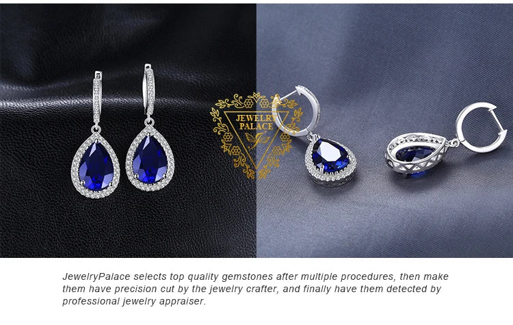 JewelryPalace 12ct Huge Pear Created Blue Sapphire 925 Sterling Silver Dangle Earrings for Women