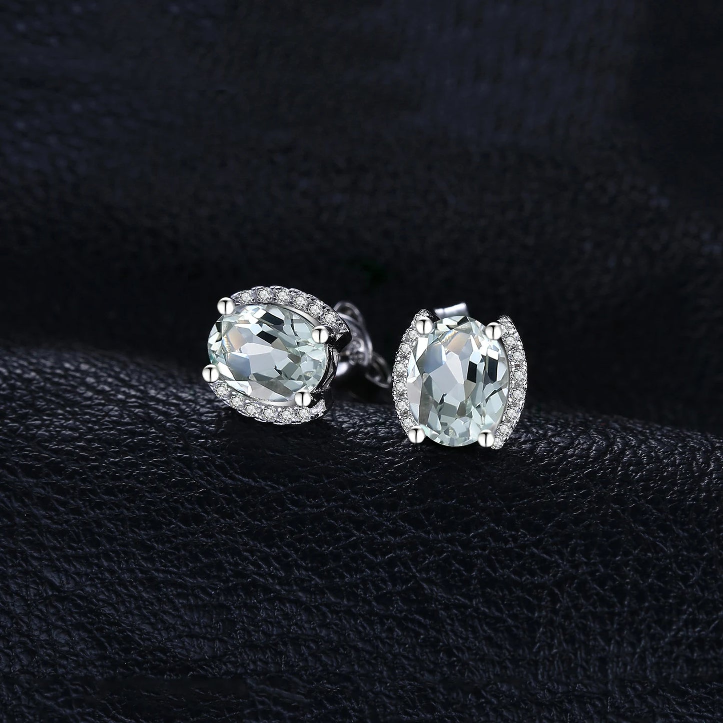 JewelryPalace Genuine 2.3ct Oval Green Amethyst 925 Sterling Silver Stud Earrings for Women Statement Gemstone Fine Jewelry