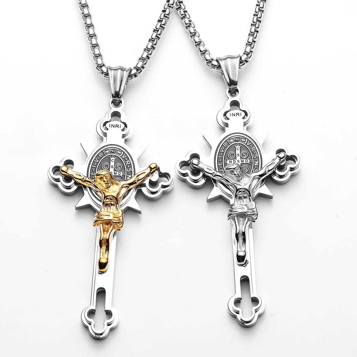 INRI Jesus Exorcism Cross Amulets Stainless Steel Men Necklaces Pendant Chain Punk For Women Fashion Jewelry Gifts Wholesale
