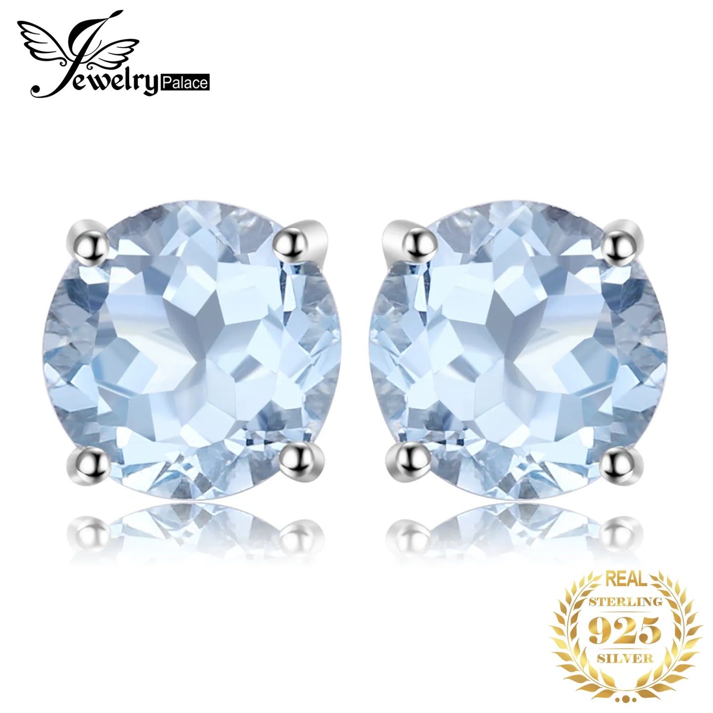 JewelryPalace Round 2ct Genuine Blue Topaz 925 Sterling Silver Stud Earrings for Women Fashion Gemstone Jewelry Anniversary Gift Default Title