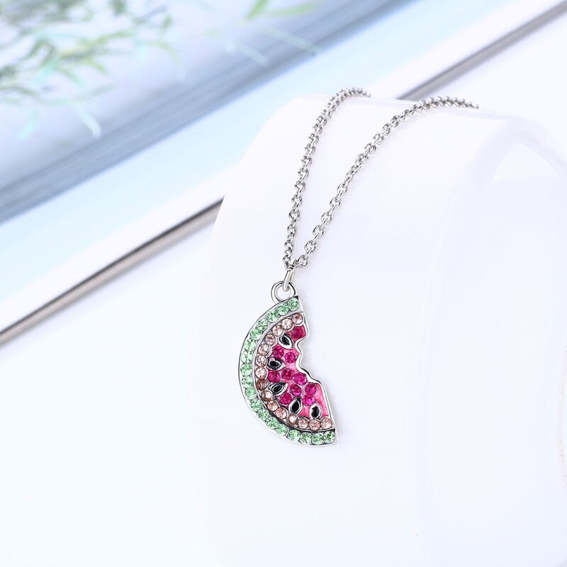 Luoluo&baby Fashion Cute Watermelon Fruit Zircon Necklace Charm Summer Choker Jewelry Gift For Girl Children Daughter