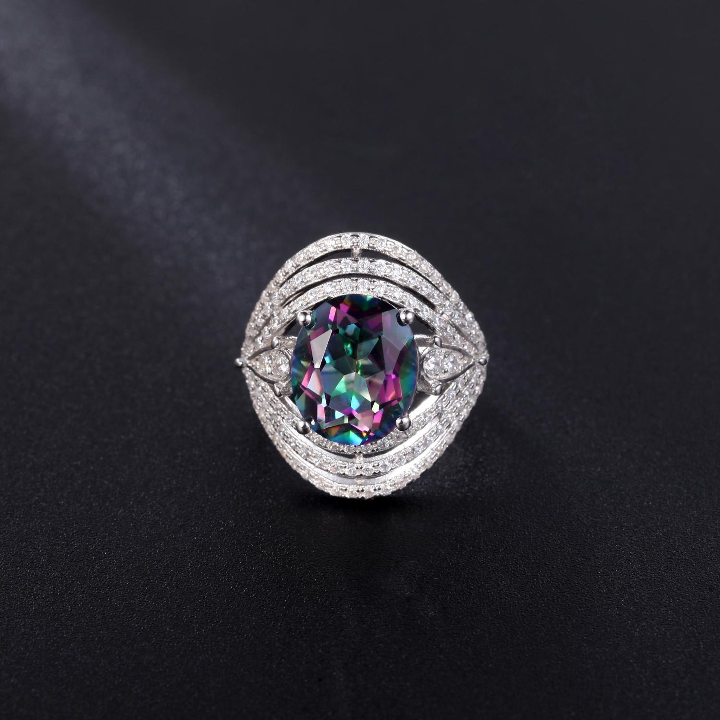 GEM&#39;S BALLET 925 Sterling Silver Gemstone Rings10x12mm Oval Rainbow Mystic Topaz Vintage Cocktail Ring For Women Fine Jewelry