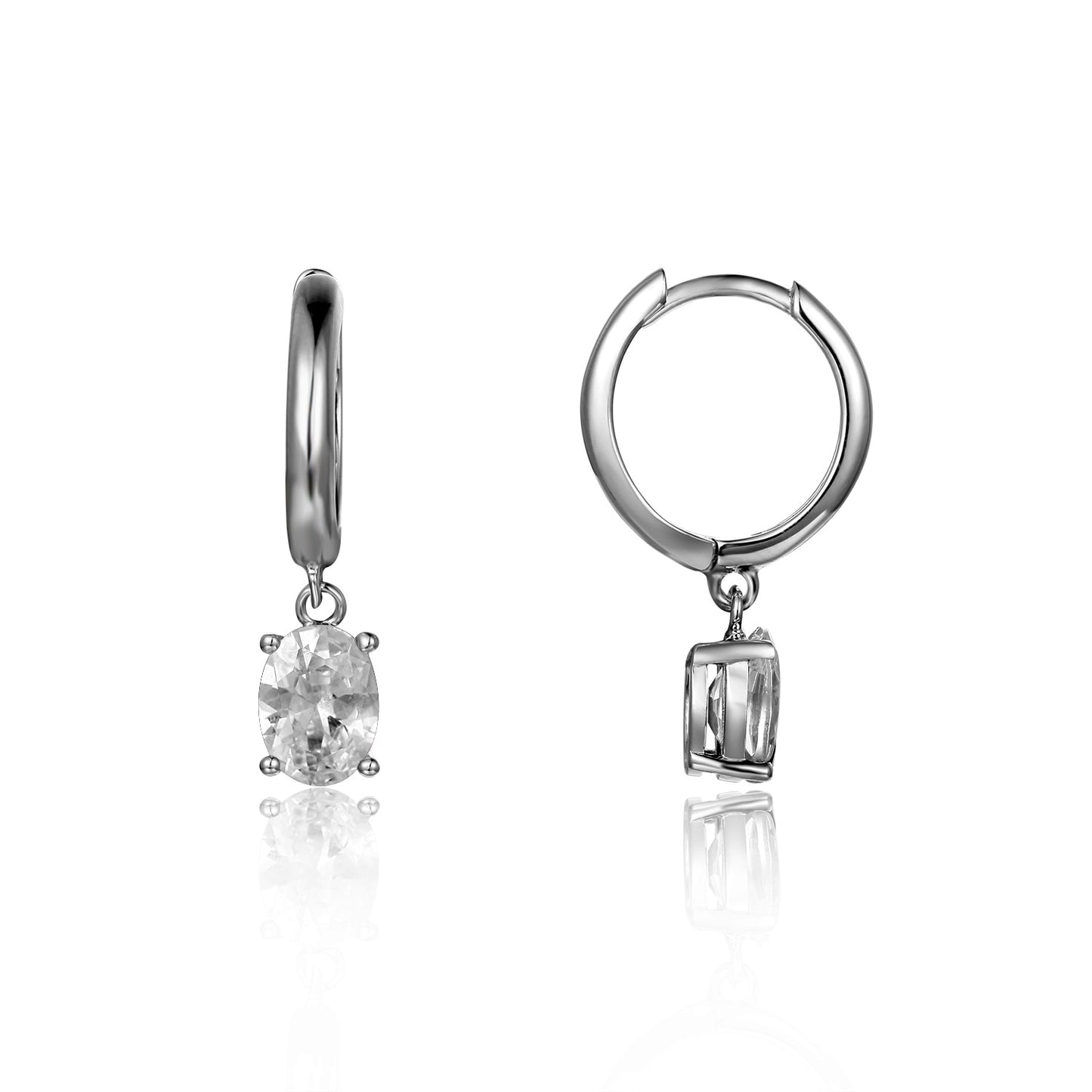 GEM&#39;S BALLET December Birthstone Jewelry 6x8mmOval Swiss Blue Topaz Gemstone Dangle Earrings in 925 Sterling Silver For Women White CZ 925 Sterling Silver