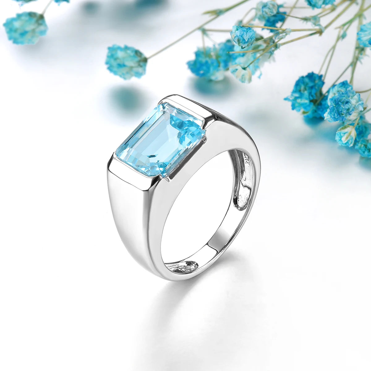 Natural Sky Blue Topaz Sterling Silver Rings 5.8 Carats Genuine Gemstone Topaz Unisex Classic Style Christmas New Year Celebrate