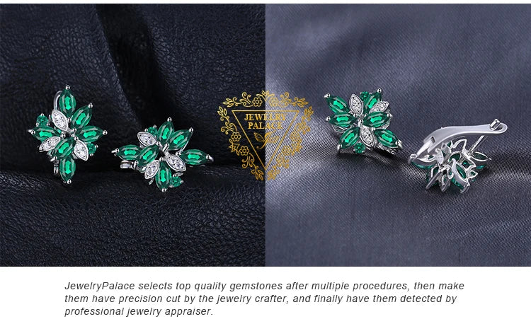 JewelryPalace Flower 2.4ct Green Simulated Nano Emerald 925 Sterling Silver Dangle Clip Earrings for Women Gemstone Jewelry