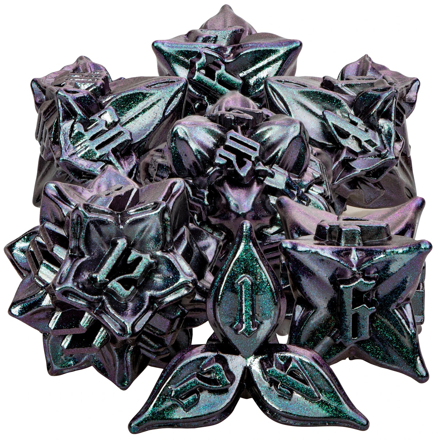 D+D Retro Green Dnd Metal Polyhedral RPG Dice Set For Dungeon and Dragon Pathfinder Role Playing Games D20 D12 D10 D8 D6 D4 SY-Purple green