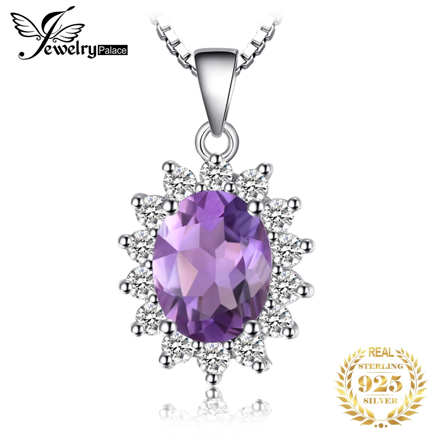 JewelryPalace 1.7ct Diana Natural Amethyst 925 Sterling Silver Pendant Necklace for Women Fashion Trendy Fine Jewelry No Chain CHINA