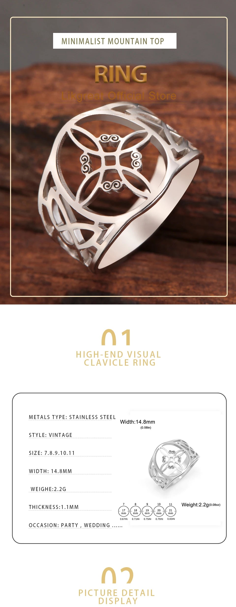 LIKGREAT Witch Knot Ring for Women Men Hollow Stainless Steel Finger Rings Celtic Vintage Amulet Protection Couple Jewelry Gifts