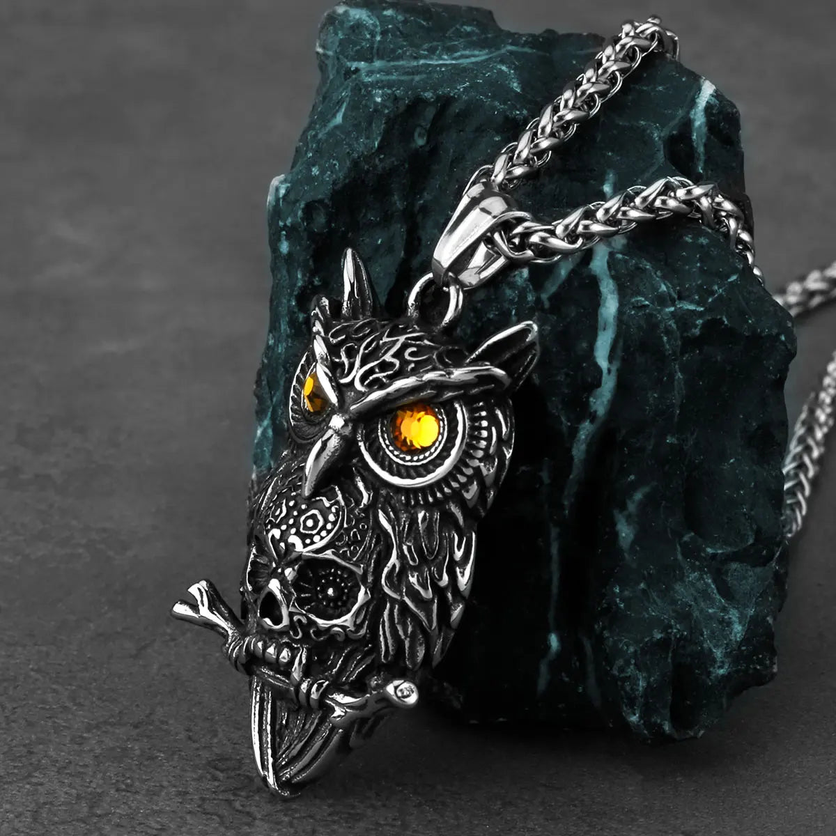 Gothic Owl Skull Viking Pendant Necklace Stainless Steel Biker Party Punk Men's Jewelry Necklace Wholesale